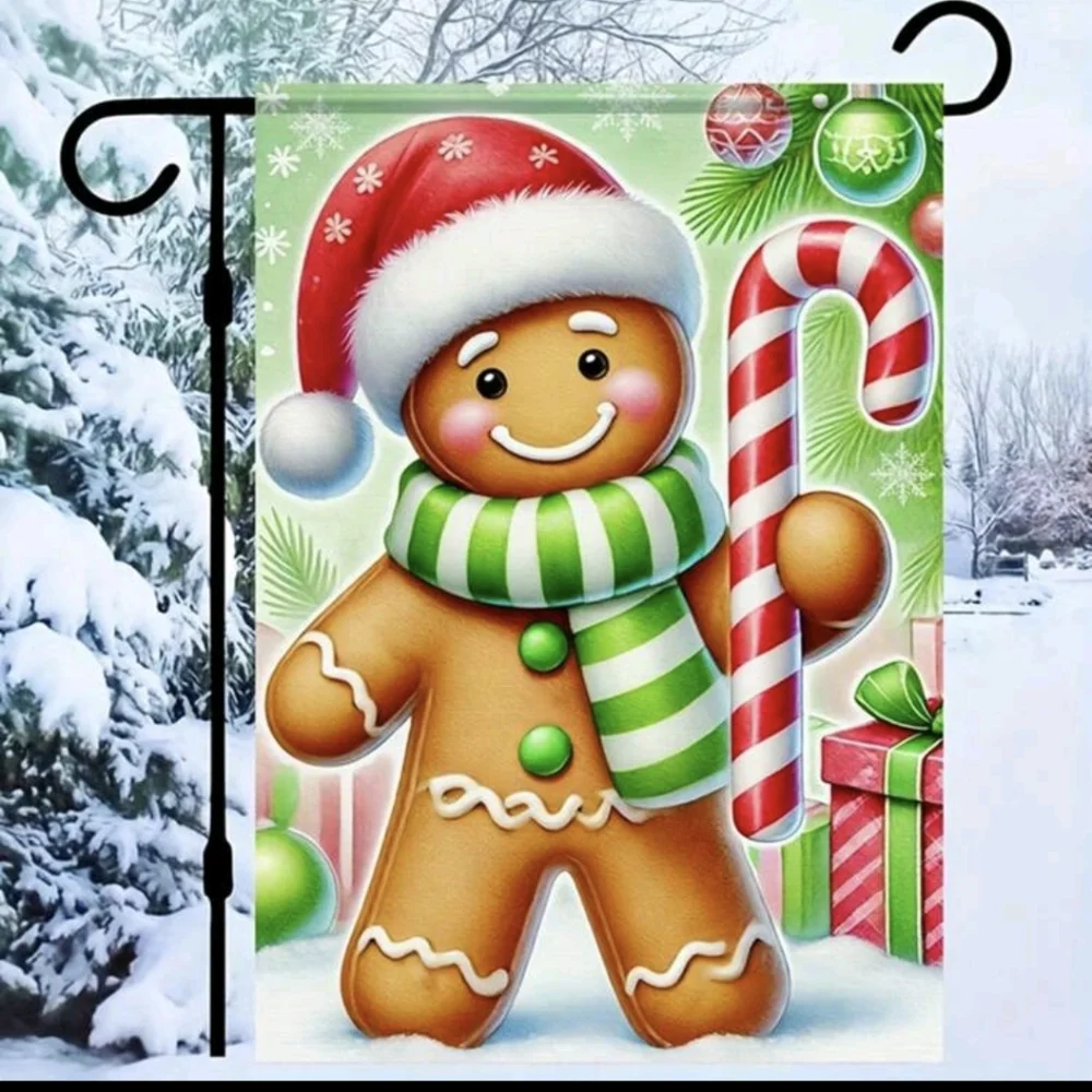 Holiday Gingerbread Garden Flag with Candy Cane